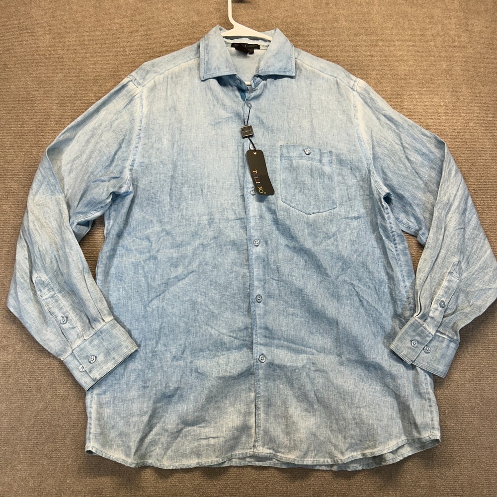 Tulliano Geena Shirt Men's Large Long Sleeve Button Up 100% Linen Indigo NEW